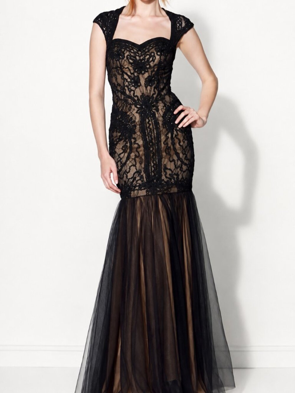 KATHY HILTON COLLECTION Black Lace Illusion Mermaid Gown, Size 10